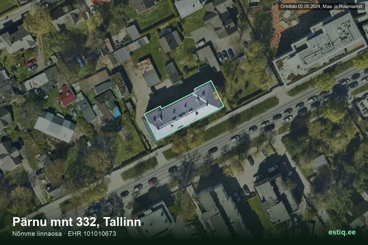 Pärnu mnt 332, Tallinn – hoone aerofoto, kontuur ehitisregistri (EHR) andmetest