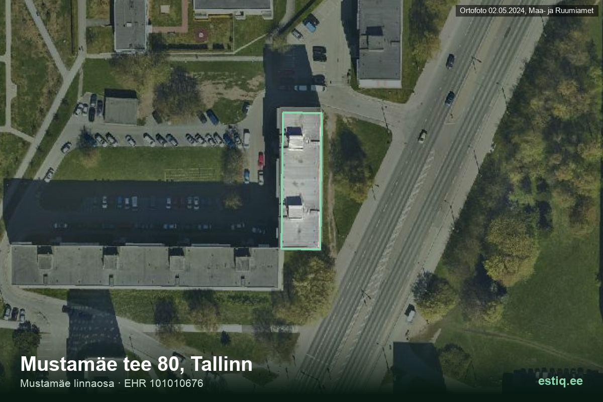 Mustamäe tee 80, Tallinn – hoone aerofoto, kontuur ehitisregistri (EHR) andmetest