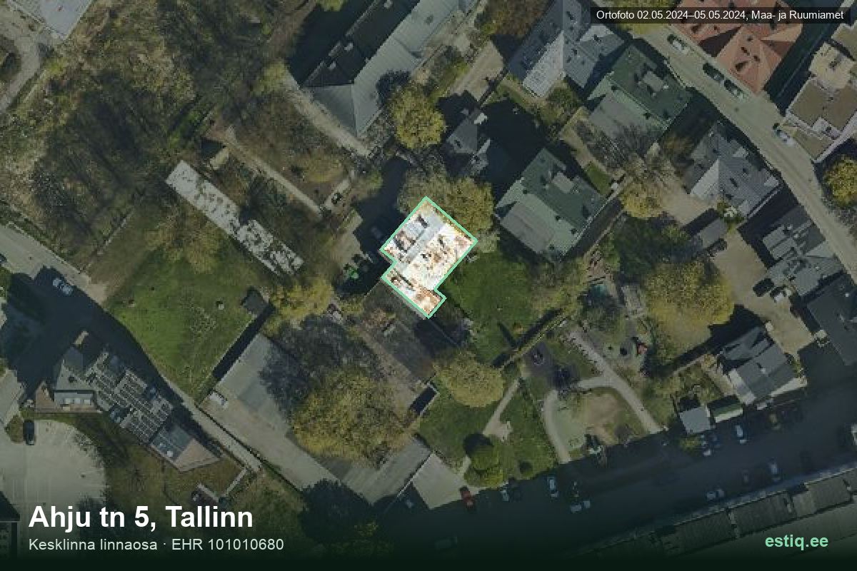 Ahju tänav 5, Tallinn – hoone aerofoto, kontuur ehitisregistri (EHR) andmetest