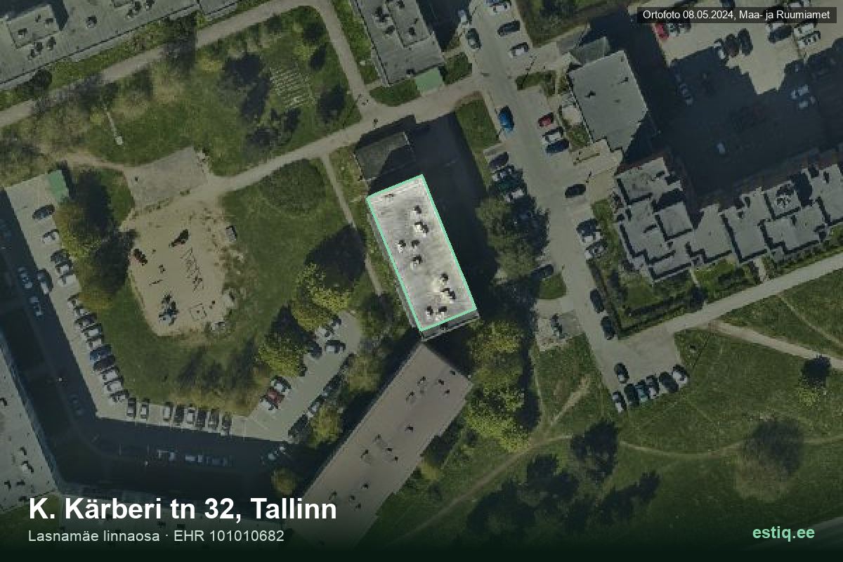 Kärberi tänav 32, Tallinn – hoone aerofoto, kontuur ehitisregistri (EHR) andmetest