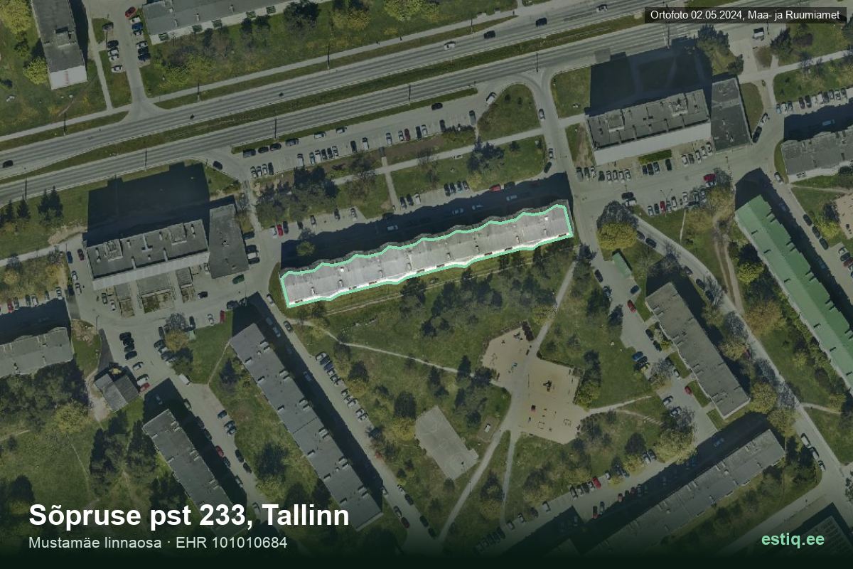 Sõpruse pst 233, Tallinn – aerial photo of the building, outline from the Building Register (EHR)
