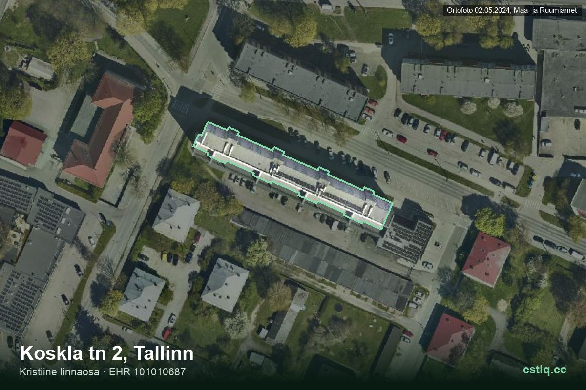 Koskla tänav 2, Tallinn – аэрофото дома, контур по данным регистра строений (EHR)