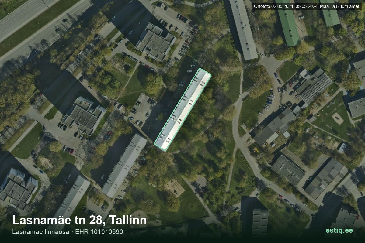 Lasnamäe tänav 28, Tallinn – ilmakuva rakennuksesta, ääriviiva rakennusrekisteristä (EHR)