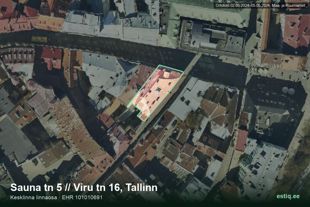 Sauna tänav 5, Tallinn – ilmakuva rakennuksesta, ääriviiva rakennusrekisteristä (EHR)