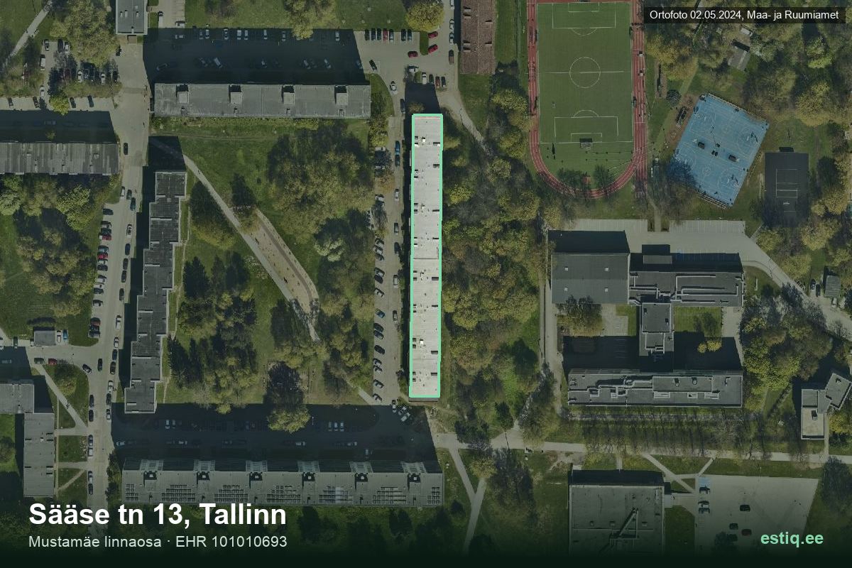 Sääse tänav 13, Tallinn – аэрофото дома, контур по данным регистра строений (EHR)
