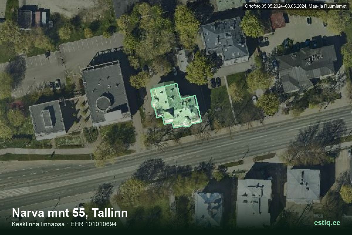 Narva mnt 55, Tallinn – ilmakuva rakennuksesta, ääriviiva rakennusrekisteristä (EHR)