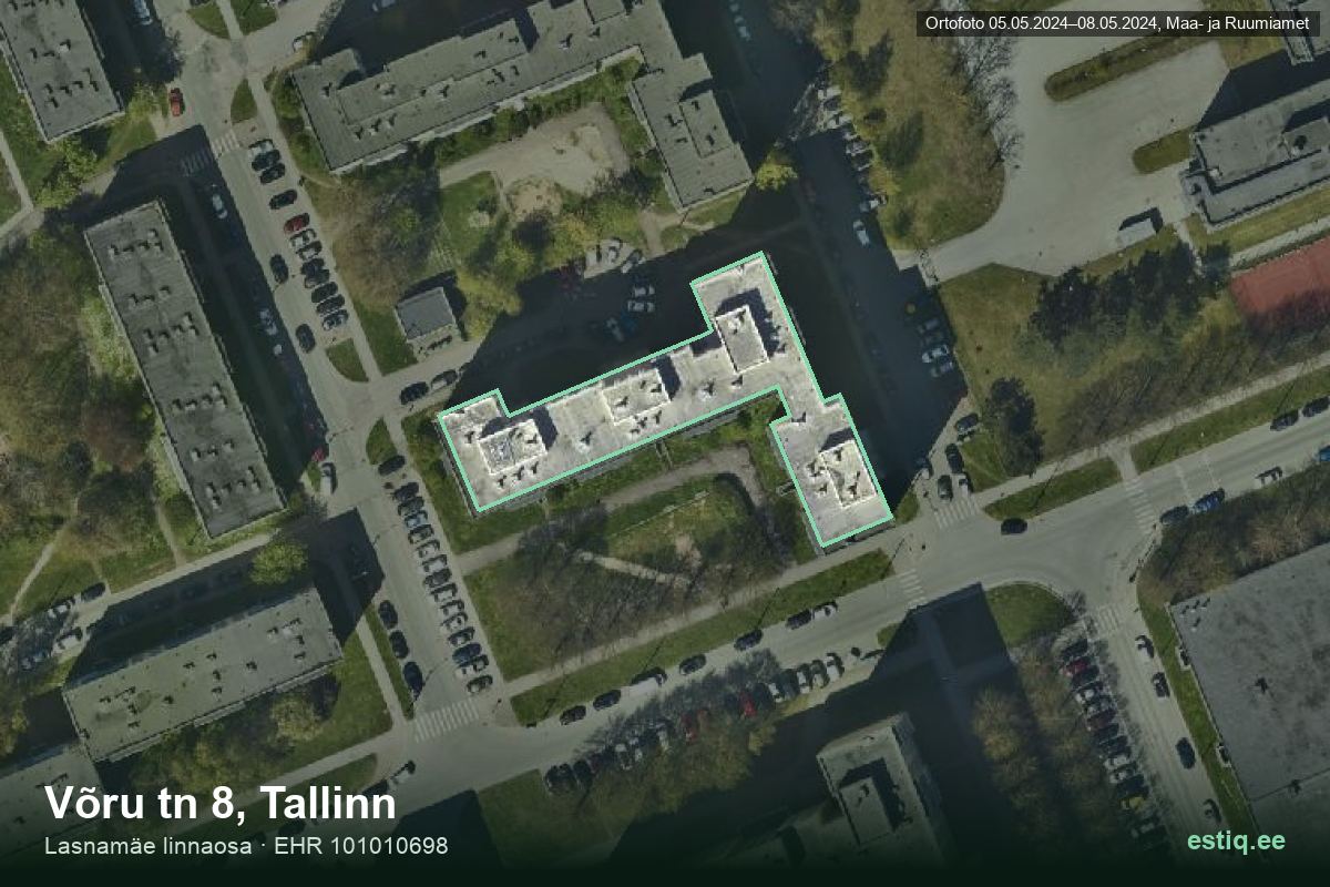 Võru tänav 8, Tallinn – hoone aerofoto, kontuur ehitisregistri (EHR) andmetest