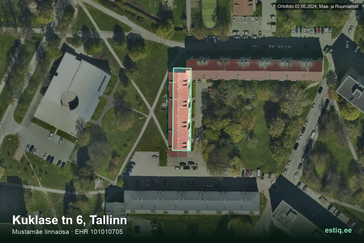 Kuklase tänav 6, Tallinn – аэрофото дома, контур по данным регистра строений (EHR)