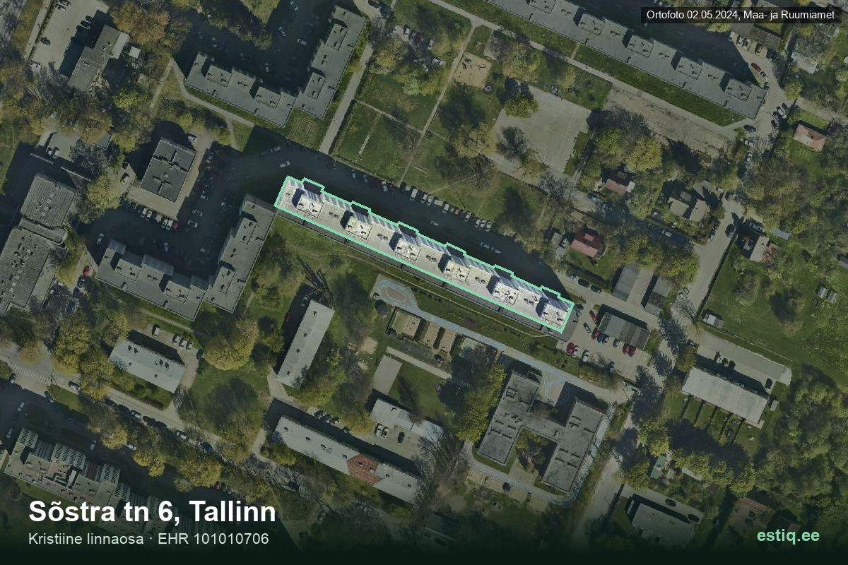 Sõstra tänav 6, Tallinn – аэрофото дома, контур по данным регистра строений (EHR)