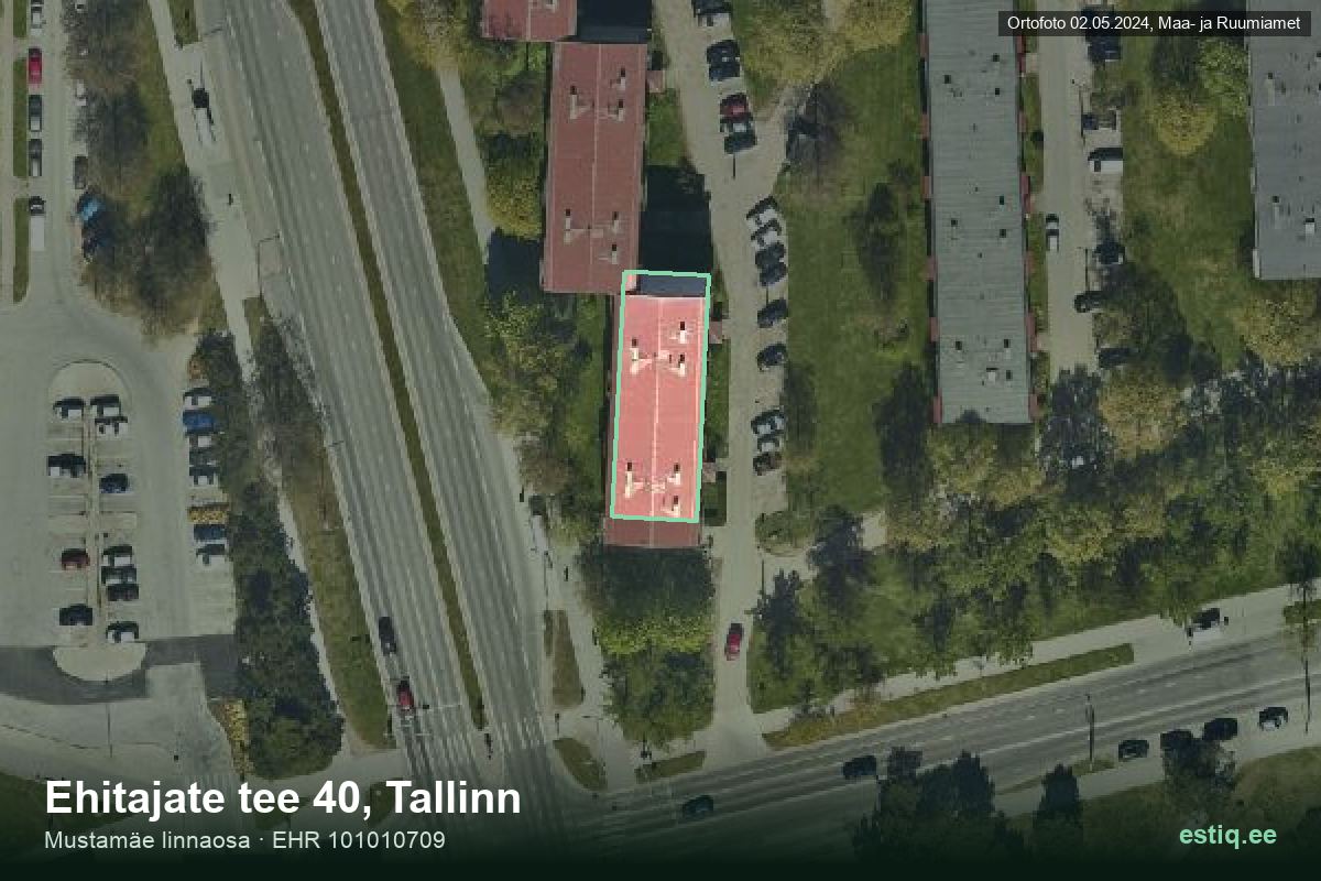 Ehitajate tee 40, Tallinn – hoone aerofoto, kontuur ehitisregistri (EHR) andmetest