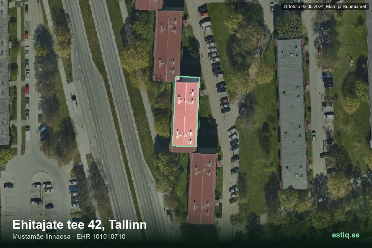 Ehitajate tee 42, Tallinn – hoone aerofoto, kontuur ehitisregistri (EHR) andmetest