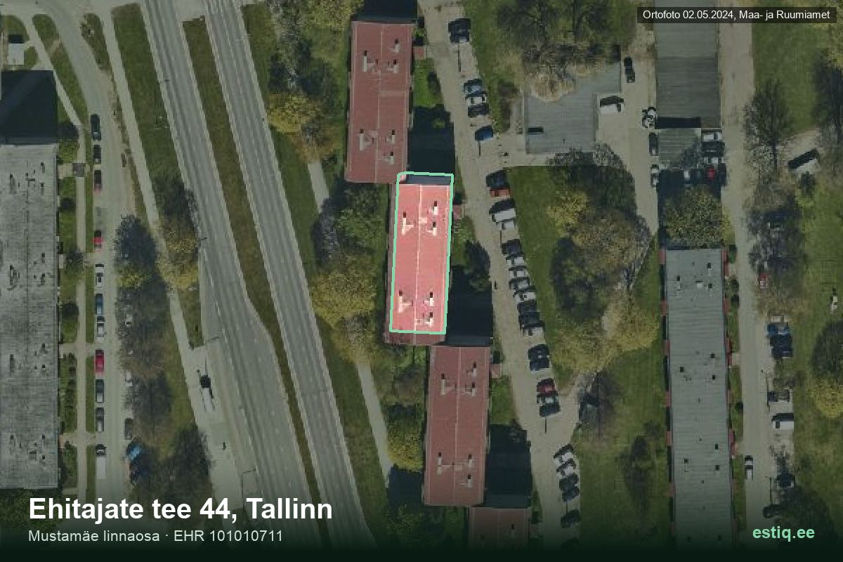 Ehitajate tee 44, Tallinn – hoone aerofoto, kontuur ehitisregistri (EHR) andmetest