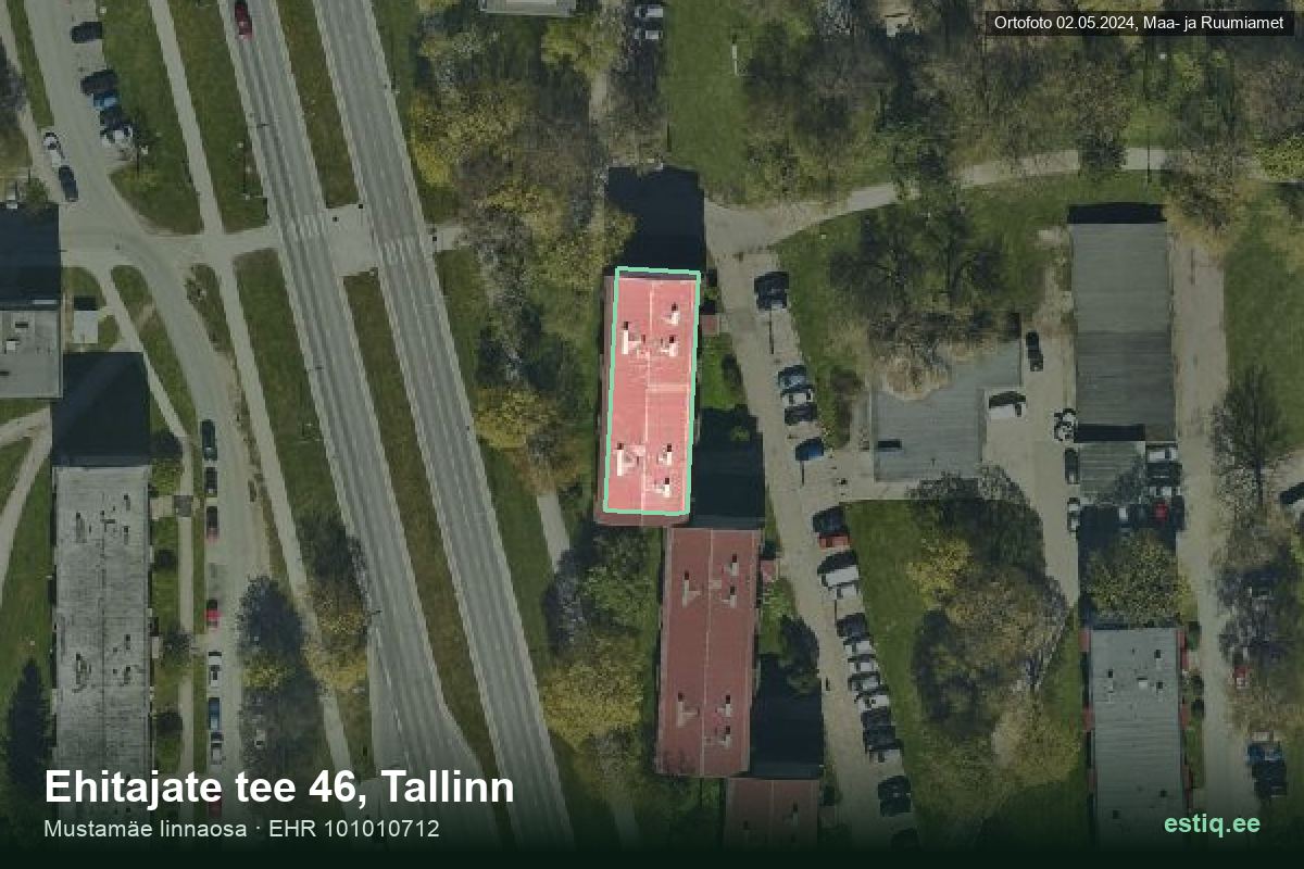 Ehitajate tee 46, Tallinn – hoone aerofoto, kontuur ehitisregistri (EHR) andmetest