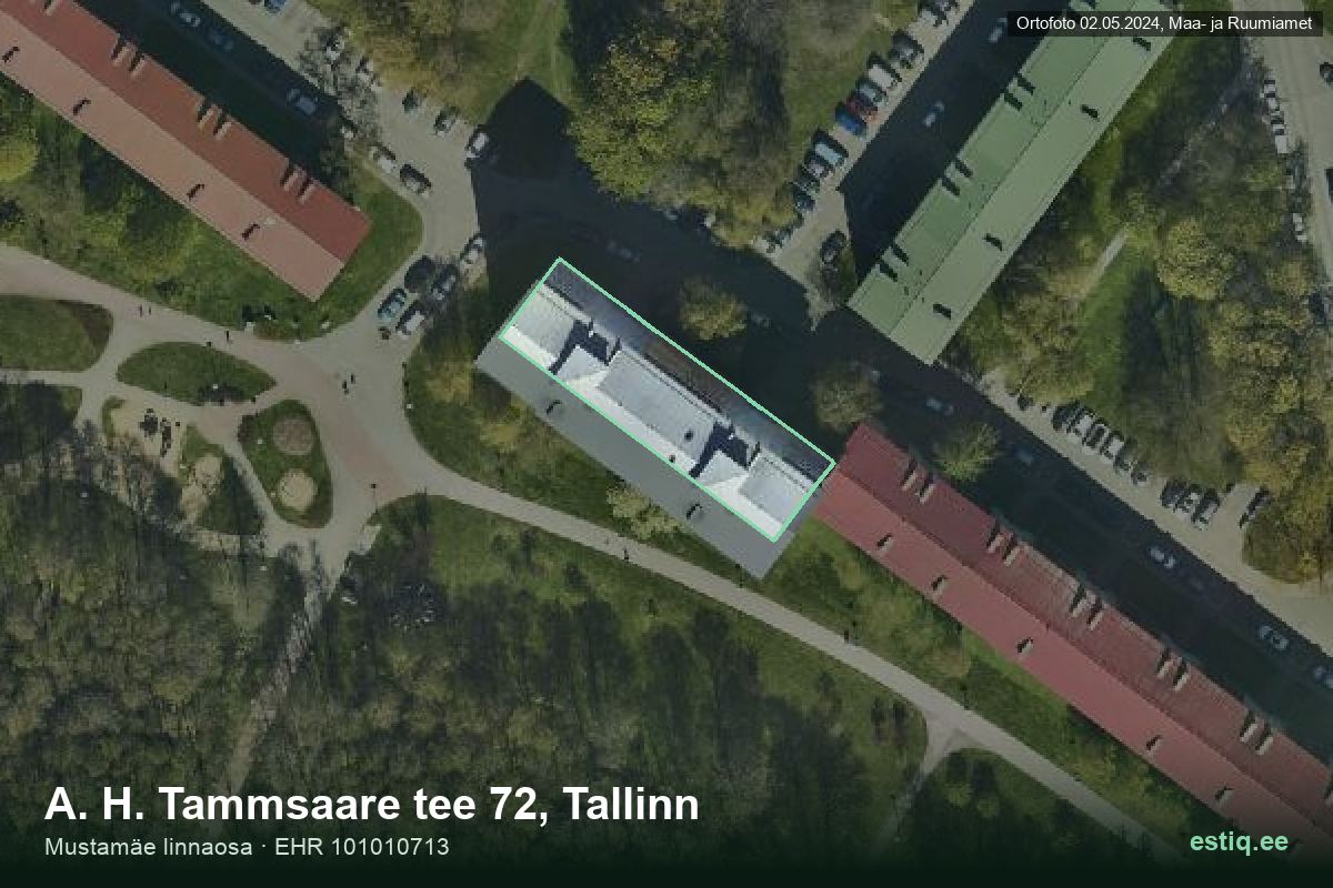 A. H. Tammsaare tee 72, Tallinn – hoone aerofoto, kontuur ehitisregistri (EHR) andmetest