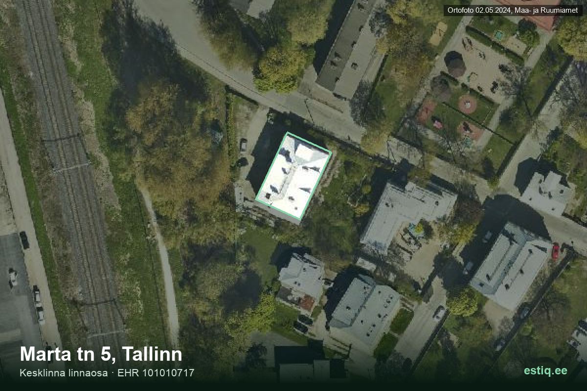 Marta tänav 5, Tallinn – hoone aerofoto, kontuur ehitisregistri (EHR) andmetest