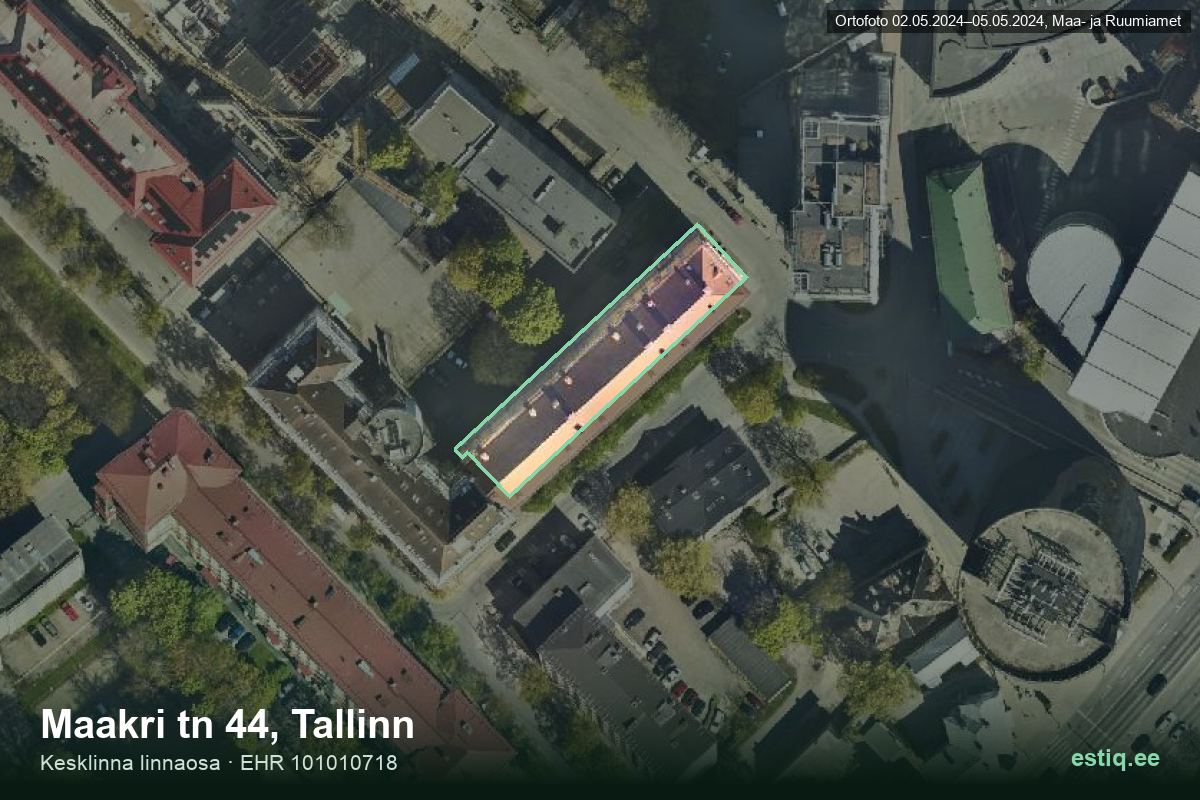 Maakri tänav 44, Tallinn – hoone aerofoto, kontuur ehitisregistri (EHR) andmetest
