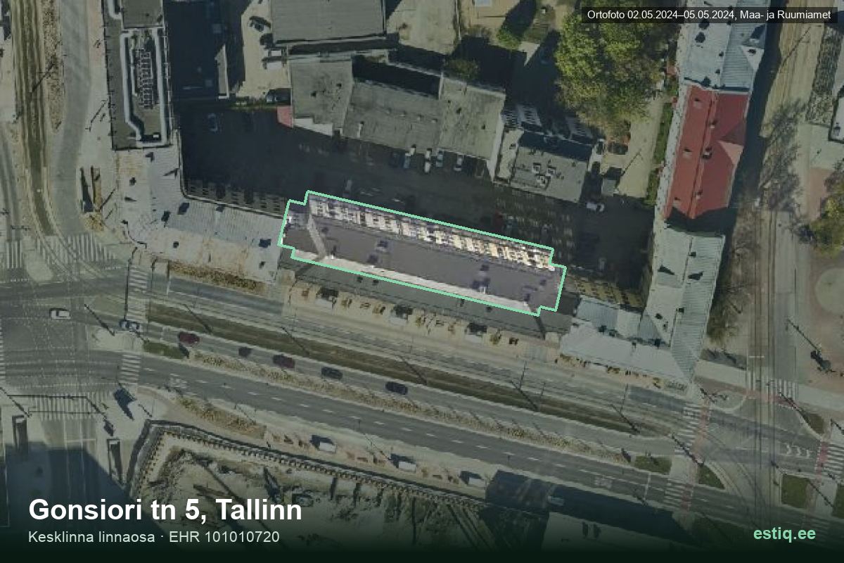 Gonsiori tänav 5, Tallinn – hoone aerofoto, kontuur ehitisregistri (EHR) andmetest