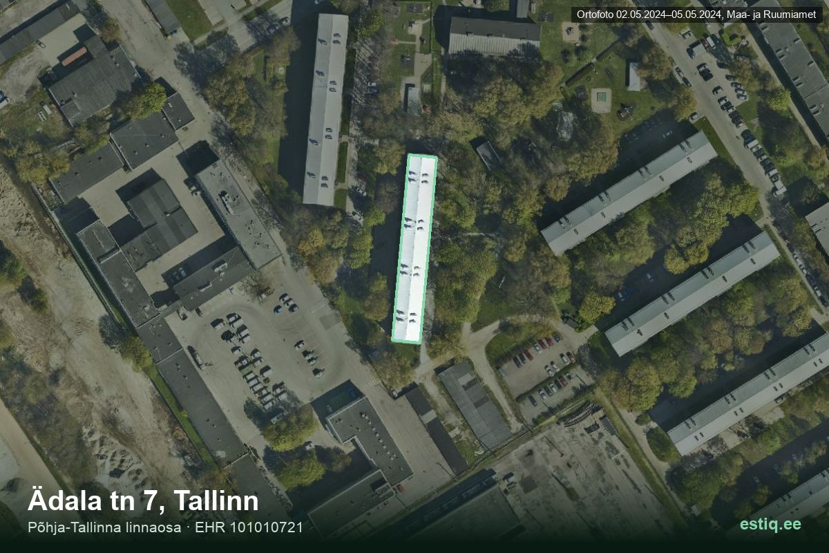 Ädala tänav 7, Tallinn – аэрофото дома, контур по данным регистра строений (EHR)