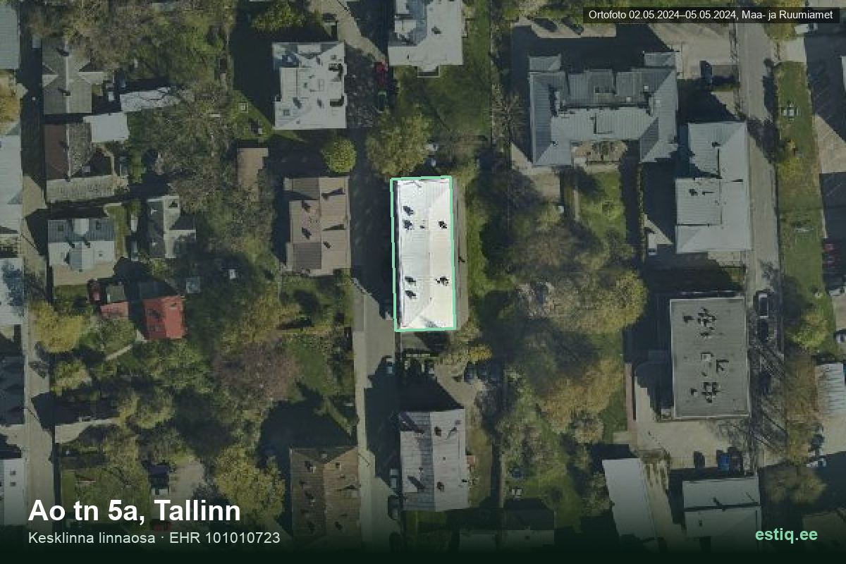 Ao tänav 5a, Tallinn – аэрофото дома, контур по данным регистра строений (EHR)