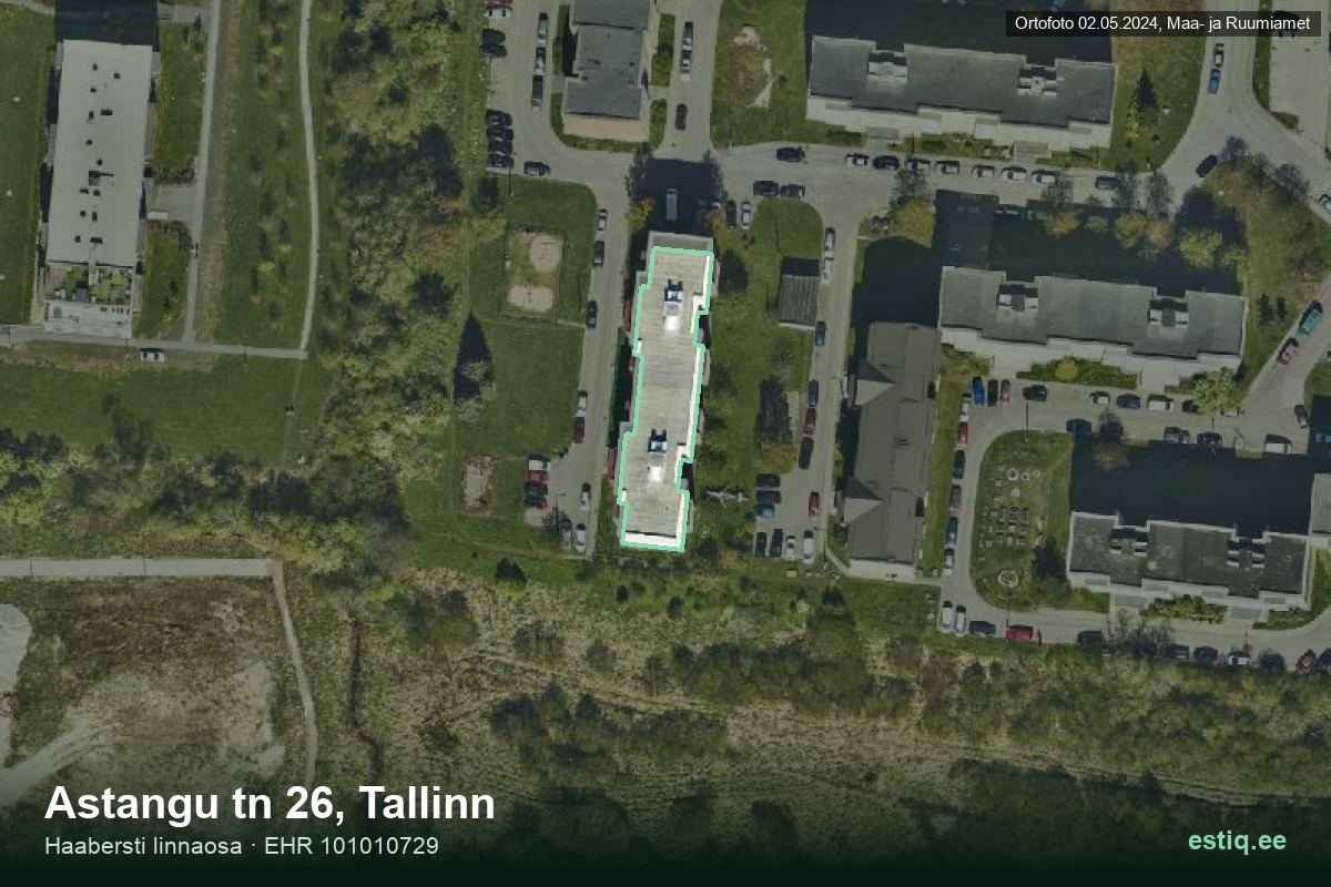 Astangu tänav 26, Tallinn – hoone aerofoto, kontuur ehitisregistri (EHR) andmetest