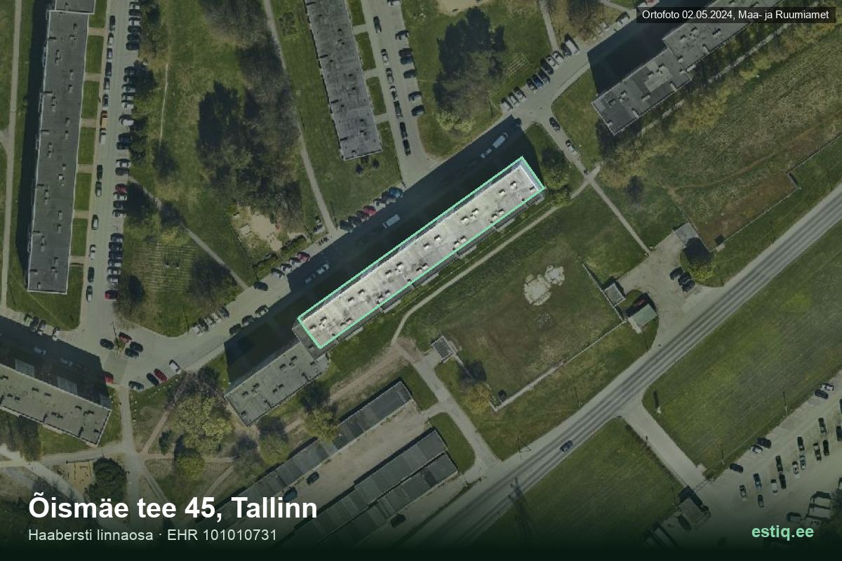 Õismäe tee 45, Tallinn – hoone aerofoto, kontuur ehitisregistri (EHR) andmetest