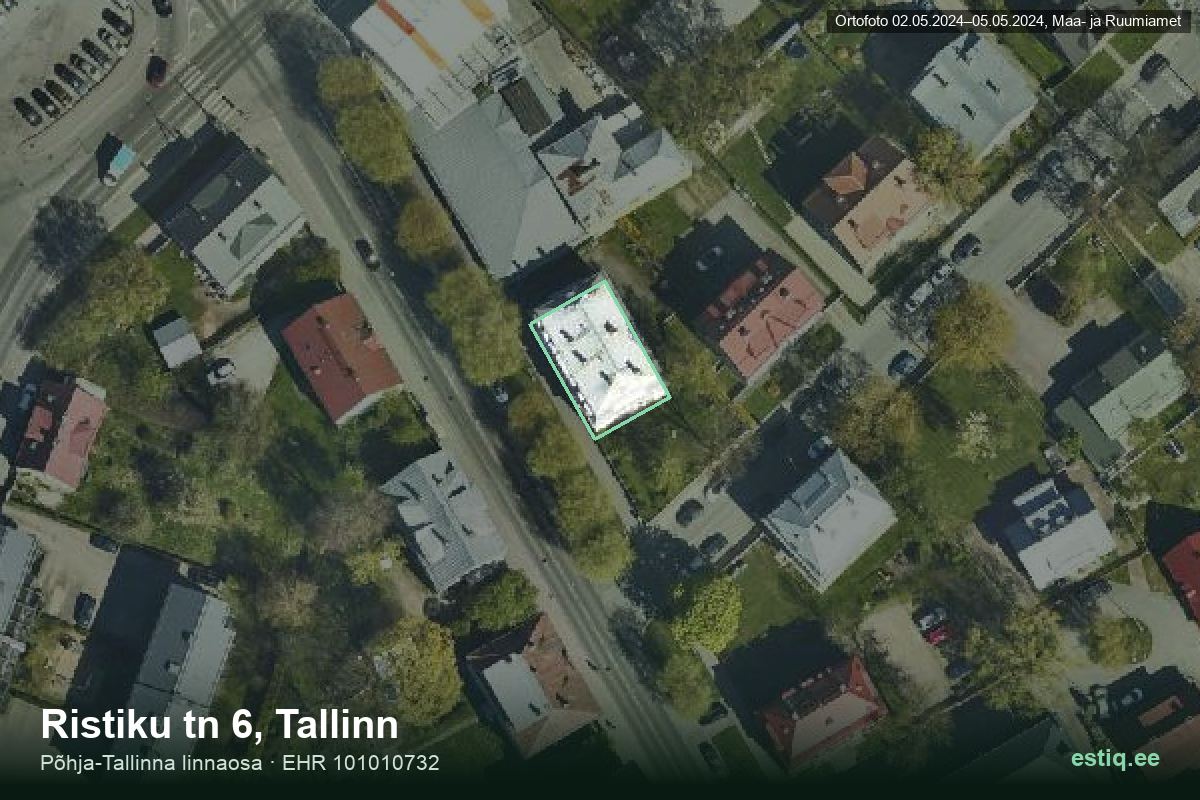 Ristiku tänav 6, Tallinn – hoone aerofoto, kontuur ehitisregistri (EHR) andmetest