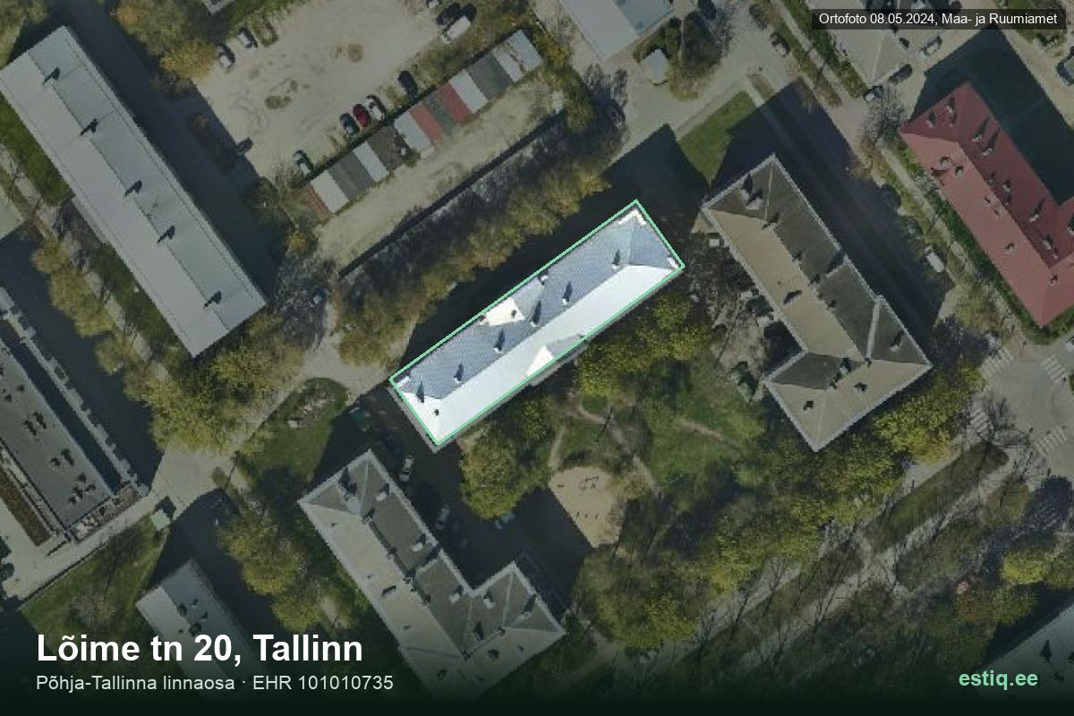 Lõime tänav 20, Tallinn – hoone aerofoto, kontuur ehitisregistri (EHR) andmetest