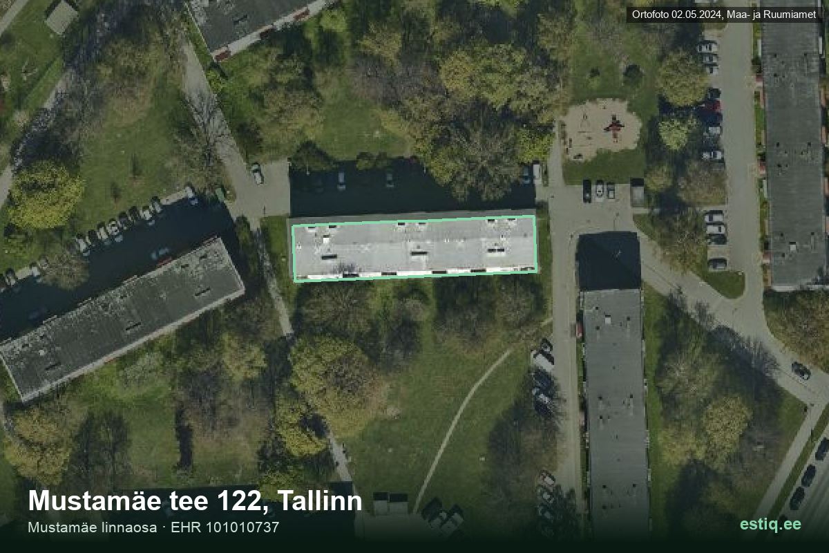 Mustamäe tee 122, Tallinn – hoone aerofoto, kontuur ehitisregistri (EHR) andmetest