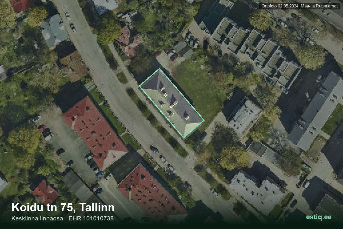 Koidu tänav 75, Tallinn – aerial photo of the building, outline from the Building Register (EHR)