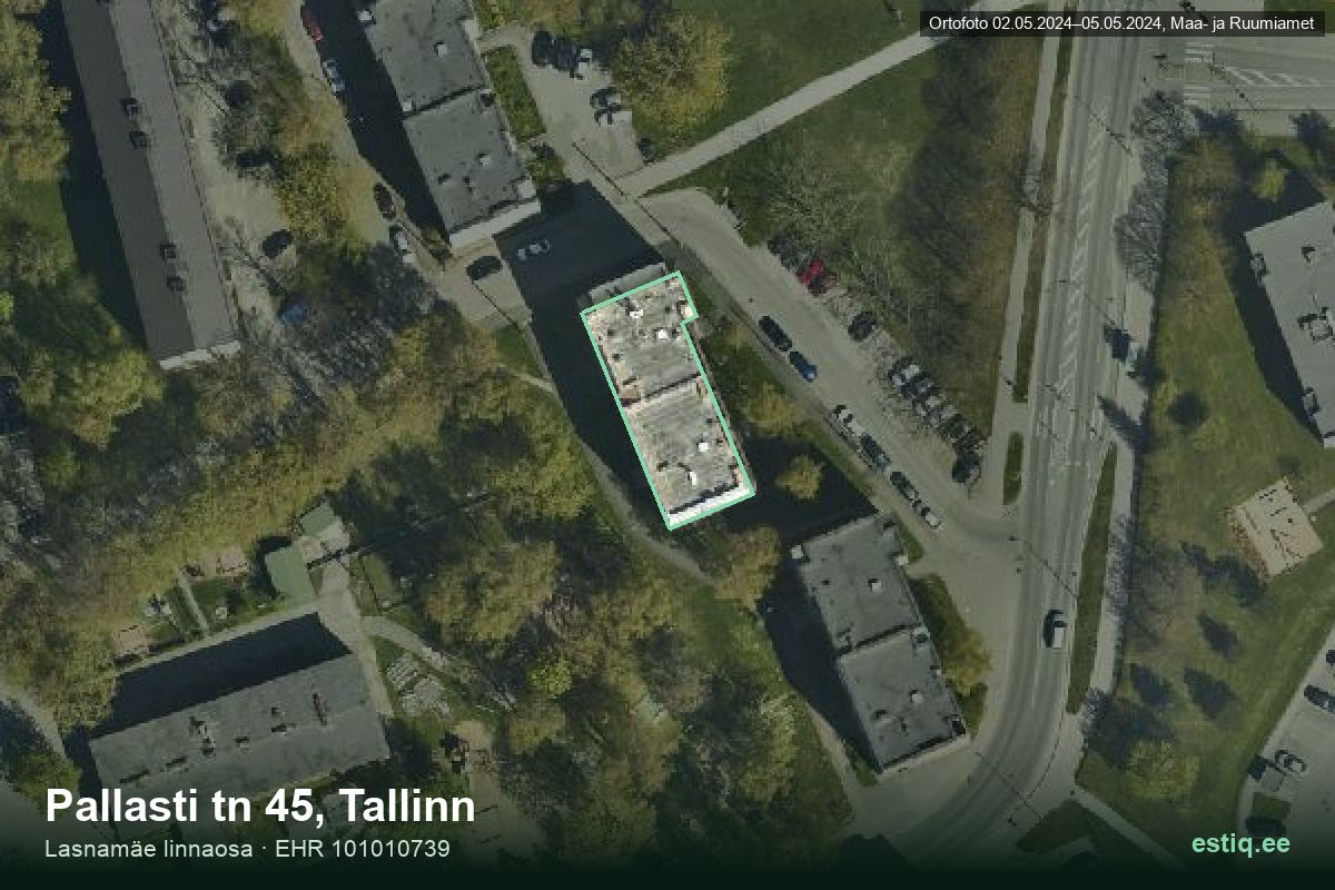Pallasti tänav 45, Tallinn – аэрофото дома, контур по данным регистра строений (EHR)