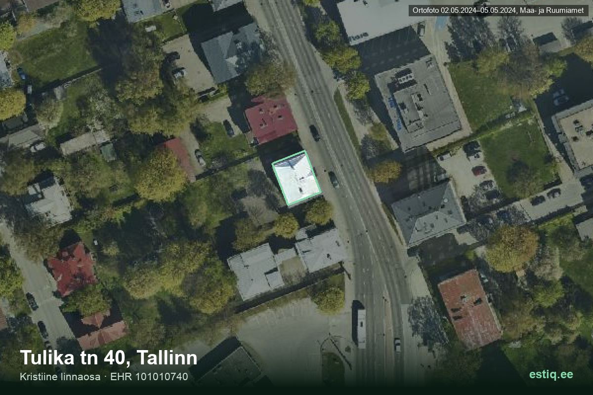 Tulika tänav 40, Tallinn – hoone aerofoto, kontuur ehitisregistri (EHR) andmetest