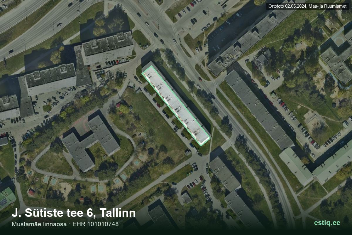 J. Sütiste tee 6, Tallinn – hoone aerofoto, kontuur ehitisregistri (EHR) andmetest