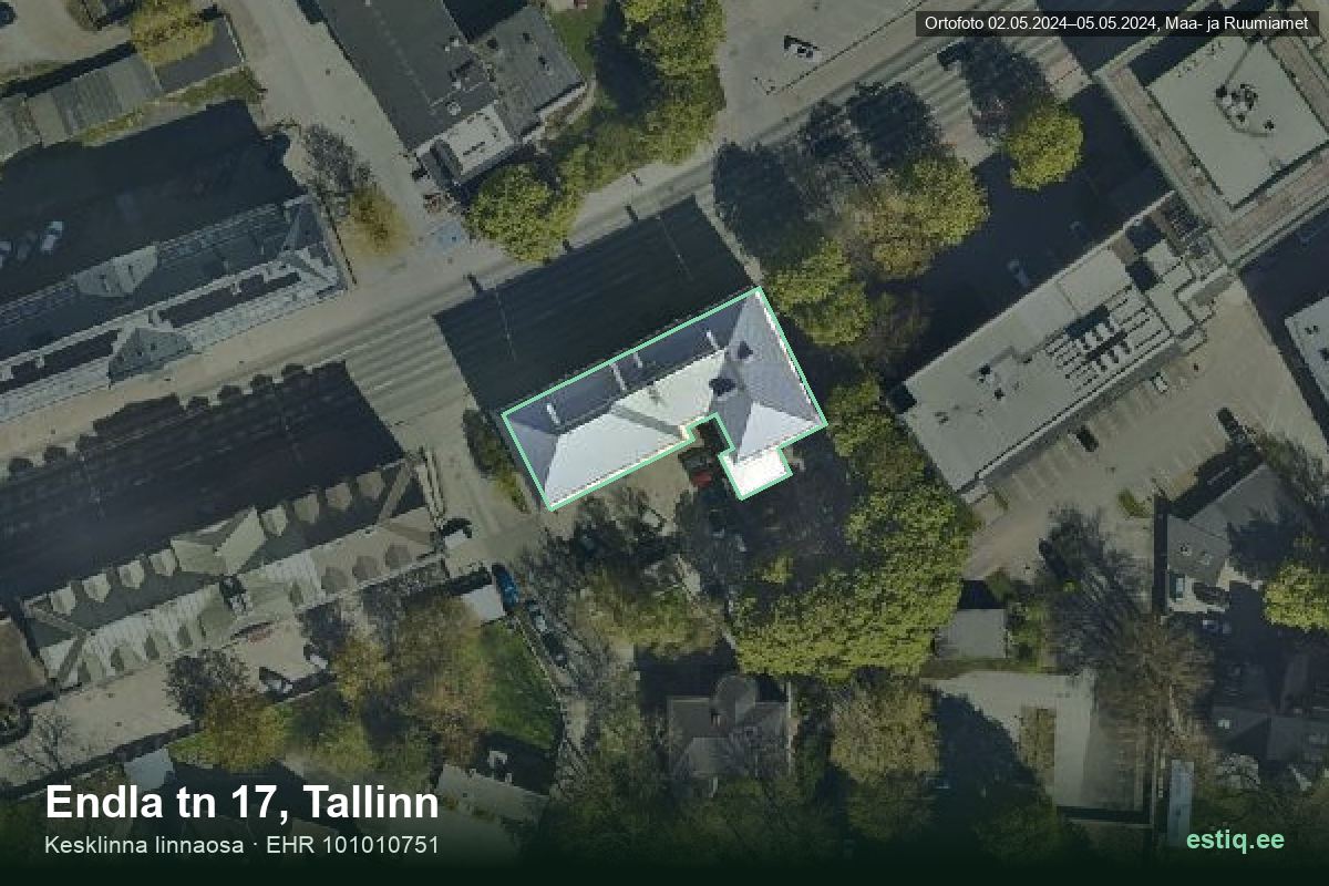 Endla tänav 17, Tallinn – hoone aerofoto, kontuur ehitisregistri (EHR) andmetest