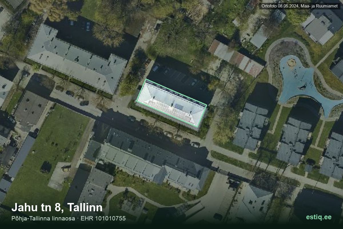 Jahu tänav 8, Tallinn – hoone aerofoto, kontuur ehitisregistri (EHR) andmetest