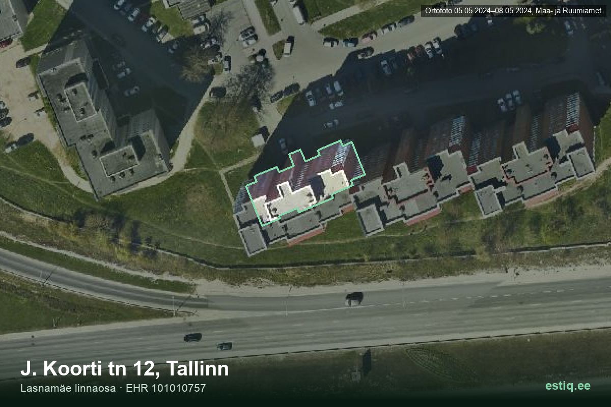J. Koorti tänav 12, Tallinn – аэрофото дома, контур по данным регистра строений (EHR)