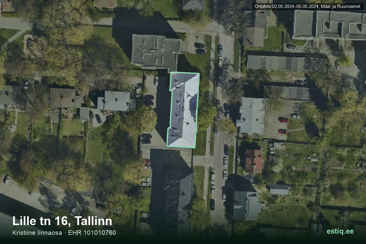 Lille tänav 16, Tallinn – аэрофото дома, контур по данным регистра строений (EHR)
