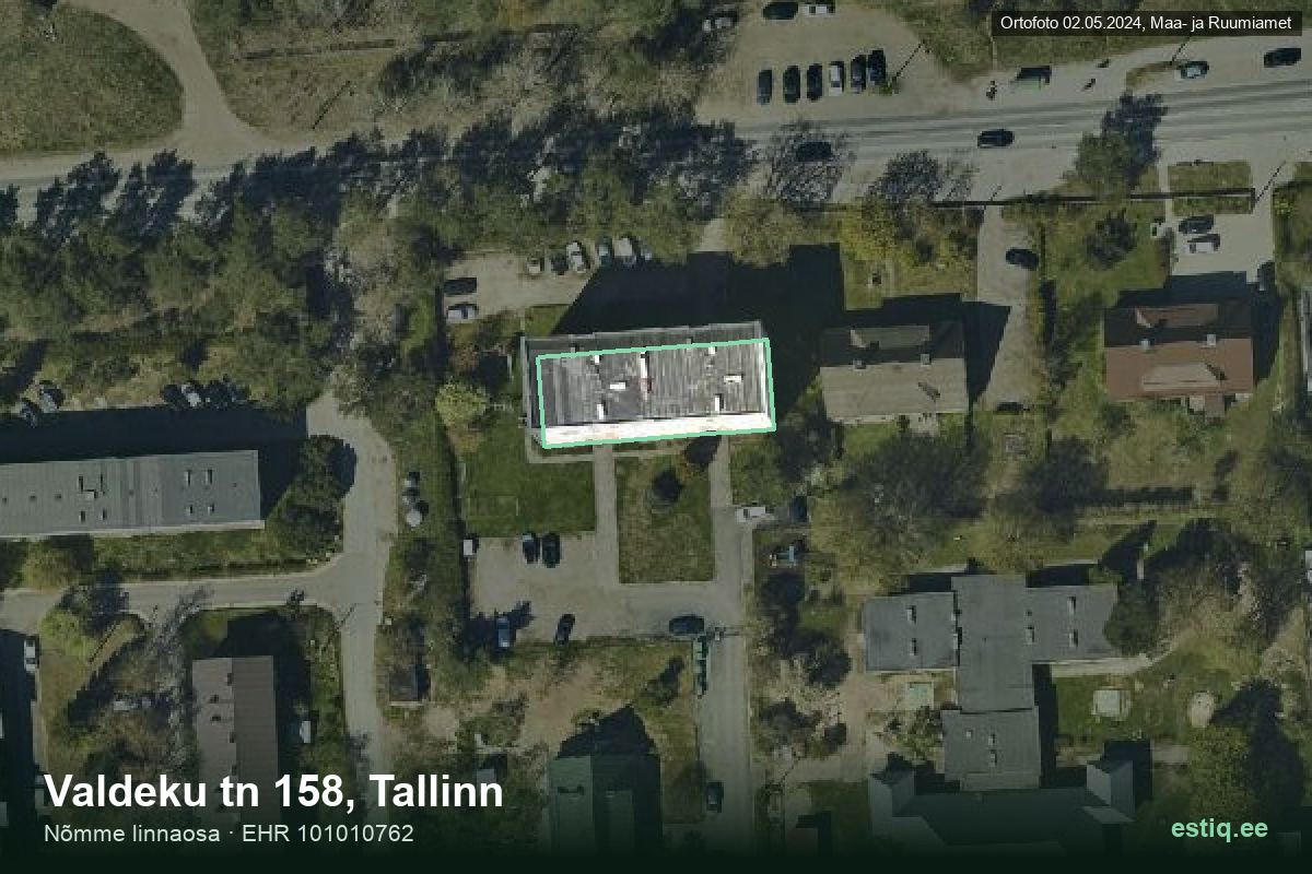 Valdeku tänav 158, Tallinn – hoone aerofoto, kontuur ehitisregistri (EHR) andmetest