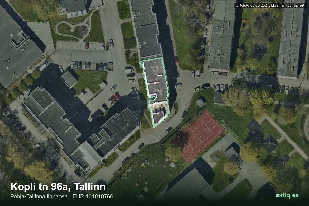 Kopli tänav 96a, Tallinn – hoone aerofoto, kontuur ehitisregistri (EHR) andmetest