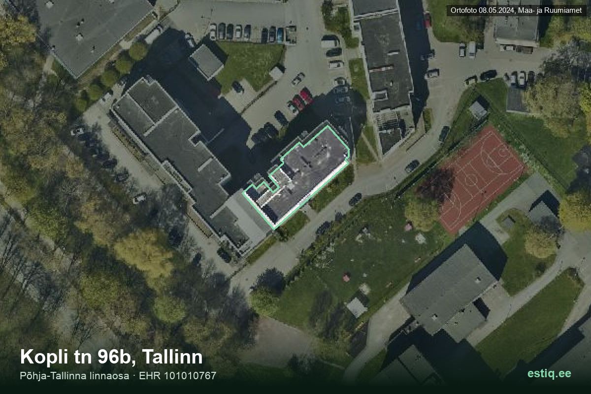 Kopli tänav 96b, Tallinn – hoone aerofoto, kontuur ehitisregistri (EHR) andmetest