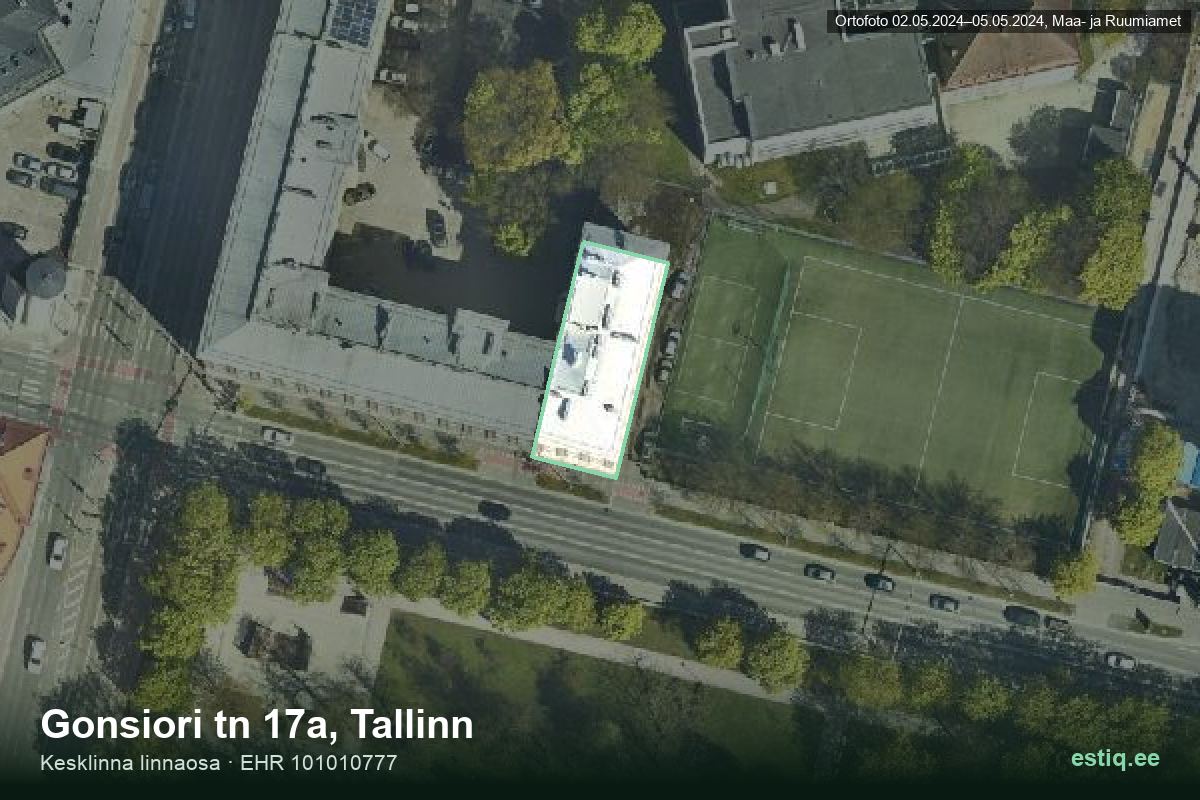 Gonsiori tänav 17a, Tallinn – аэрофото дома, контур по данным регистра строений (EHR)