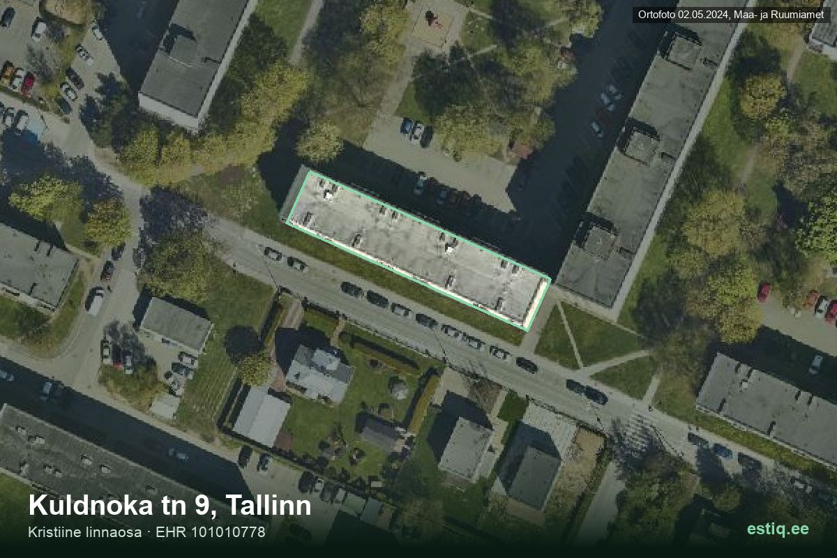Kuldnoka tänav 9, Tallinn – ilmakuva rakennuksesta, ääriviiva rakennusrekisteristä (EHR)