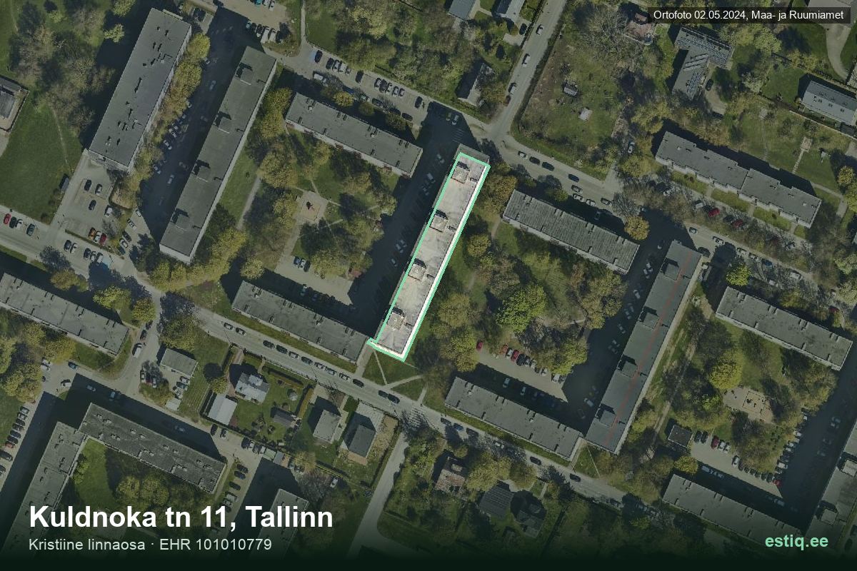Kuldnoka tänav 11, Tallinn – hoone aerofoto, kontuur ehitisregistri (EHR) andmetest