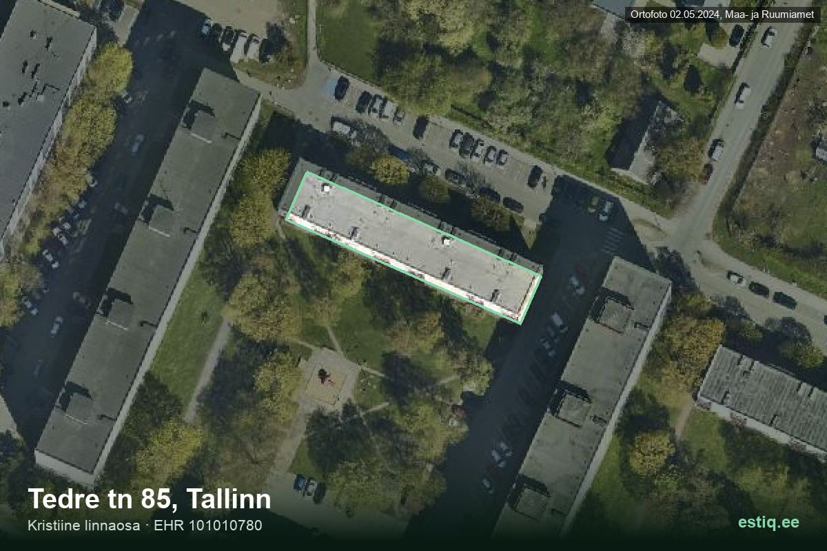 Tedre tänav 85, Tallinn – hoone aerofoto, kontuur ehitisregistri (EHR) andmetest