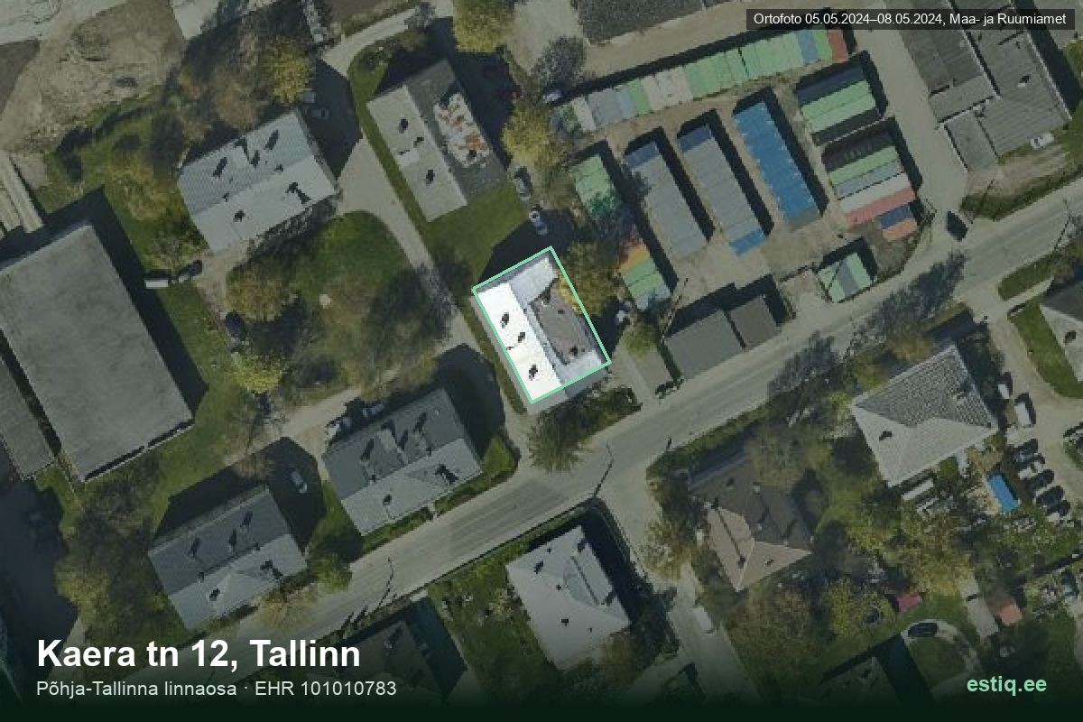 Kaera tänav 12, Tallinn – hoone aerofoto, kontuur ehitisregistri (EHR) andmetest