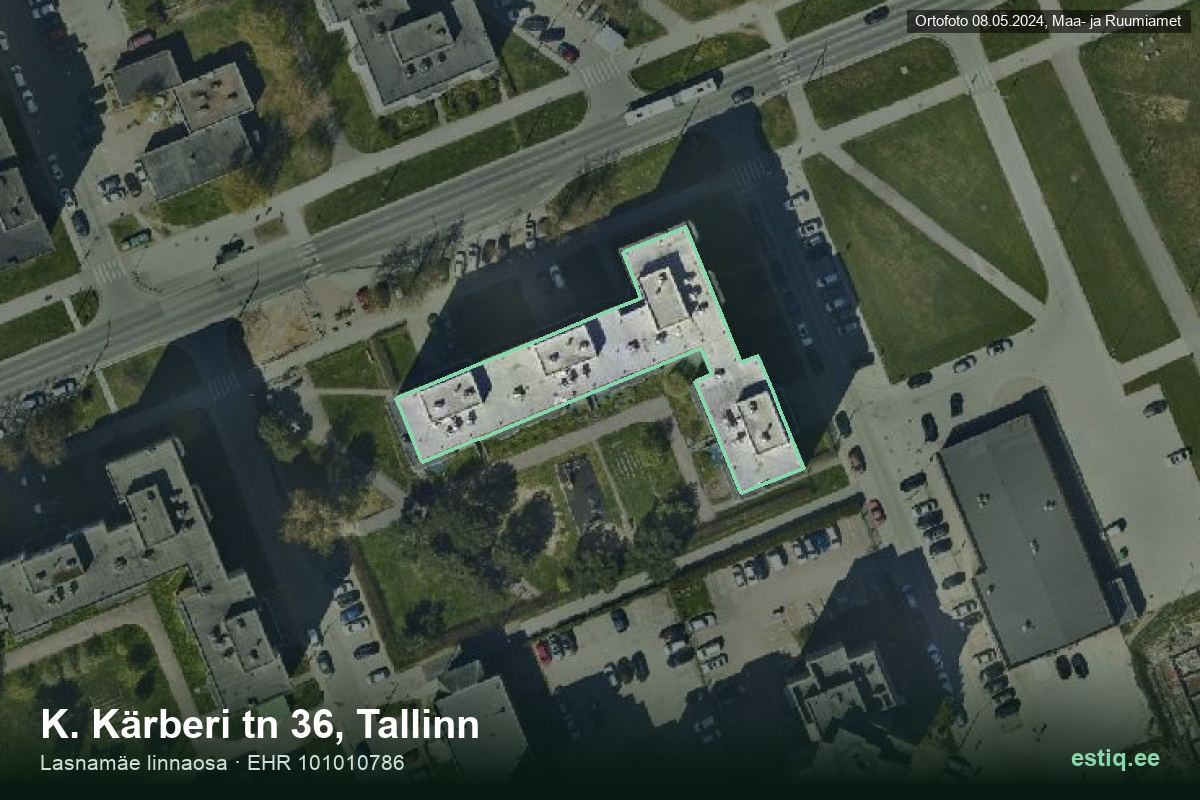 Kärberi tänav 36, Tallinn – hoone aerofoto, kontuur ehitisregistri (EHR) andmetest