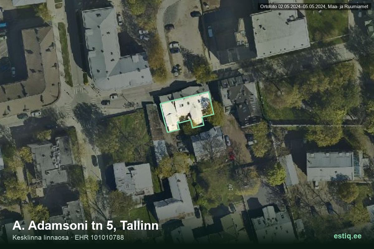 A. Adamsoni tänav 5, Tallinn – aerial photo of the building, outline from the Building Register (EHR)