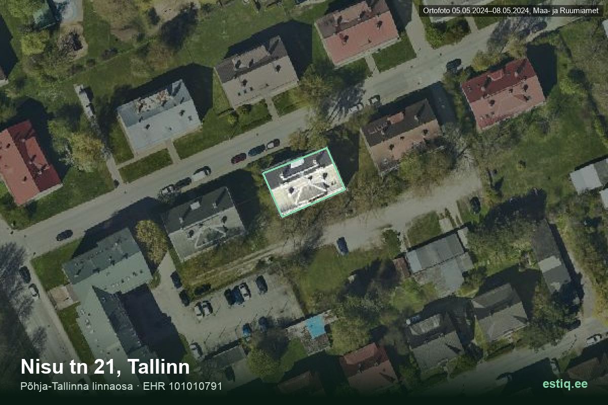 Nisu tänav 21, Tallinn – ilmakuva rakennuksesta, ääriviiva rakennusrekisteristä (EHR)
