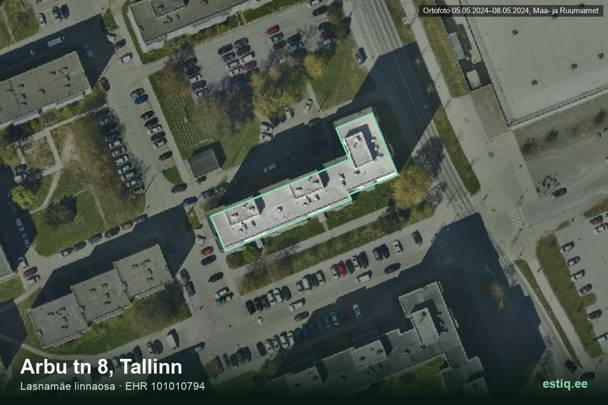 Arbu tänav 8, Tallinn – hoone aerofoto, kontuur ehitisregistri (EHR) andmetest