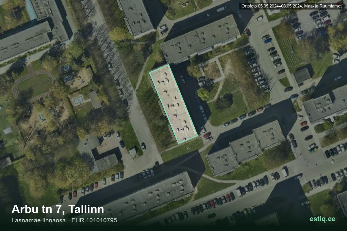 Arbu tänav 7, Tallinn – hoone aerofoto, kontuur ehitisregistri (EHR) andmetest