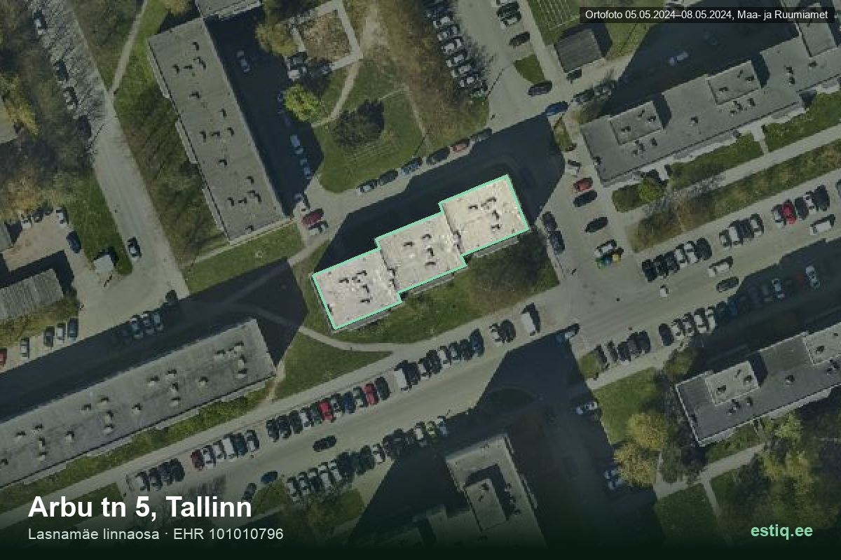 Arbu tänav 5, Tallinn – hoone aerofoto, kontuur ehitisregistri (EHR) andmetest